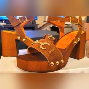 Charles David Kid Suede Platform Sandals, Cognac Suede, Women's Size 9